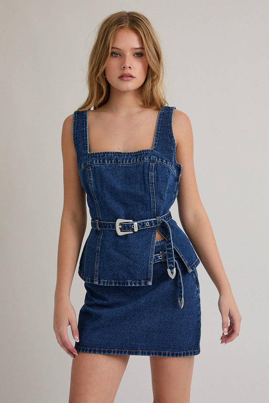 Belted Denim Top