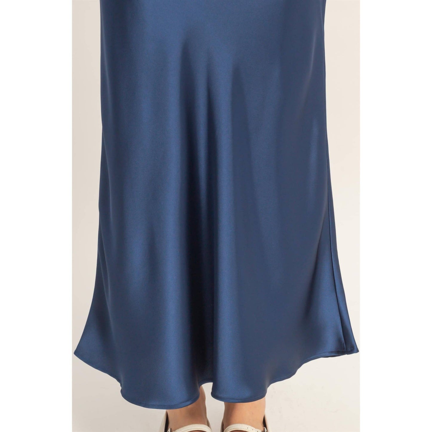 Satin Midi Skirt - NAVY