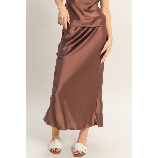 Satin Midi Skirt - CHOCOLATE