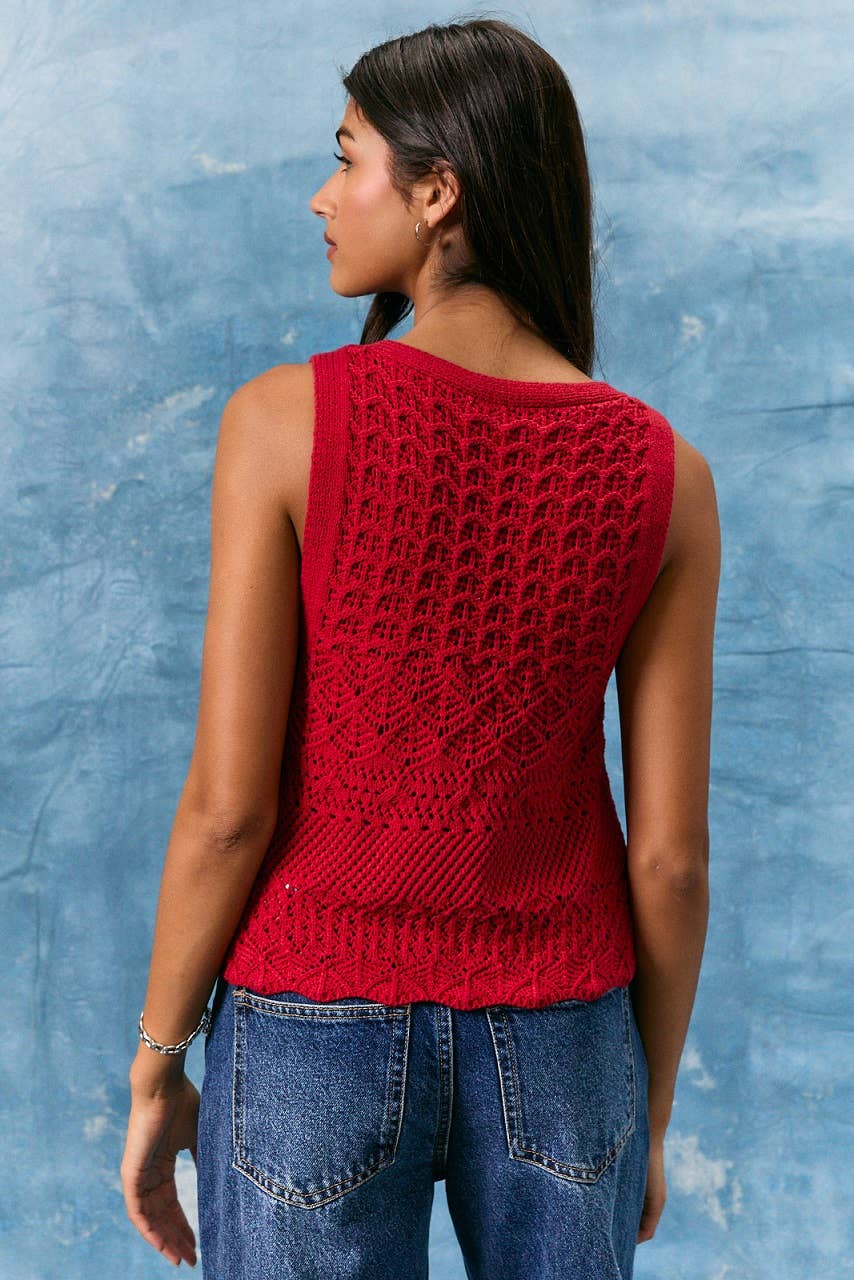 Red Crochet Knit Vest