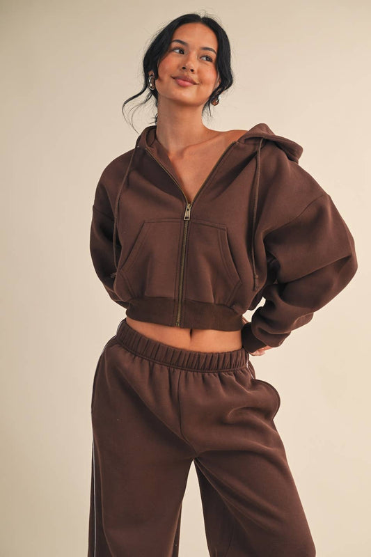 Cozy Oversized Crop Hoodie - Brown