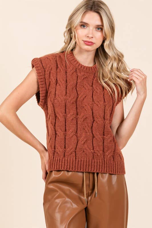 Brown Cable Knit Sweater Vest