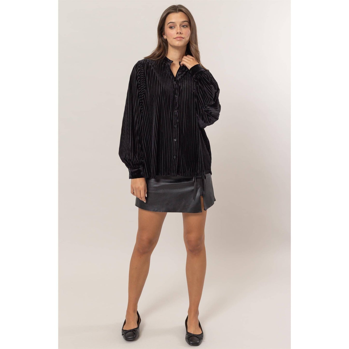Black Velvet Striped Blouse