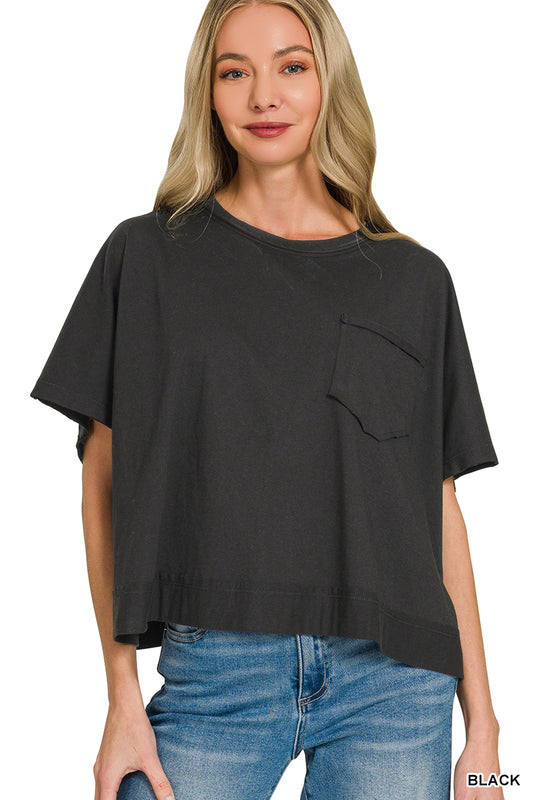 Raw Edge Boxy Top - Black