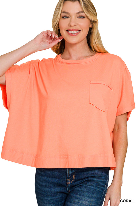 Raw Edge Boxy Top - Coral