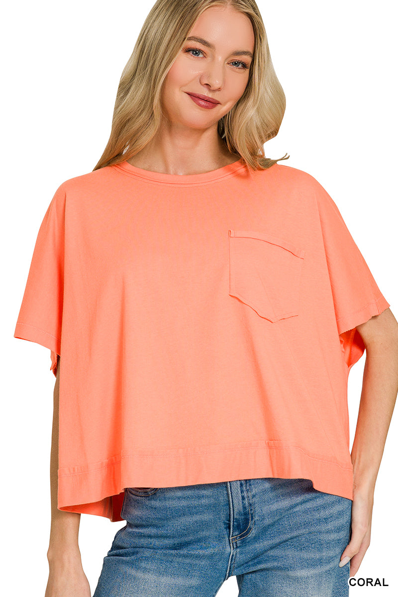 Raw Edge Boxy Top - Coral