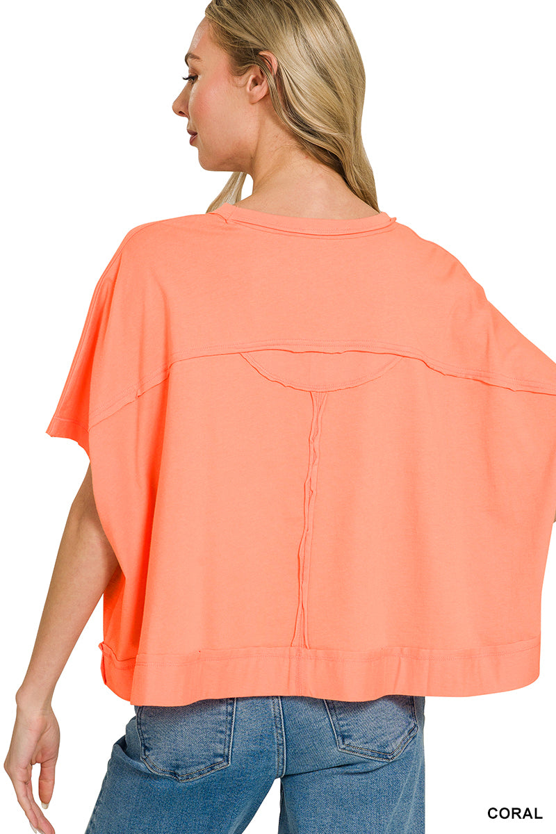Raw Edge Boxy Top - Coral