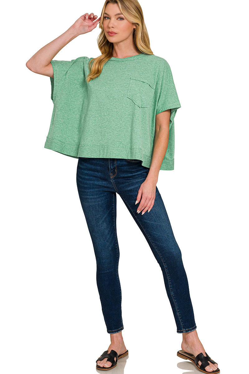Raw Edge Boxy Top - Green