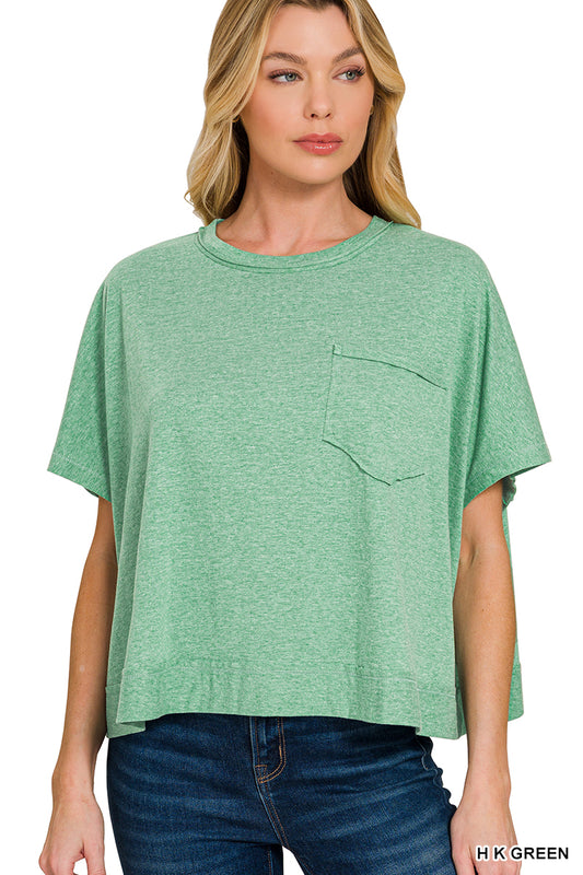 Raw Edge Boxy Top - Green