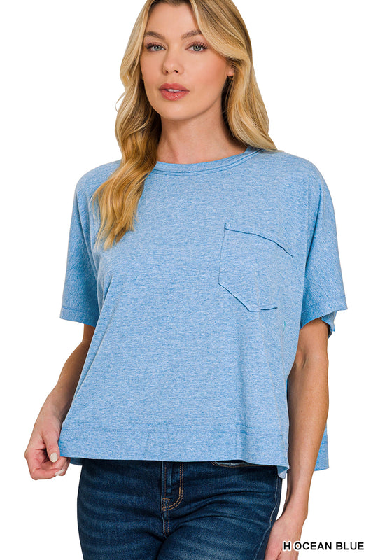 Raw Edge Boxy Top - Blue