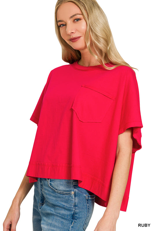Raw Edge Boxy Top - Red