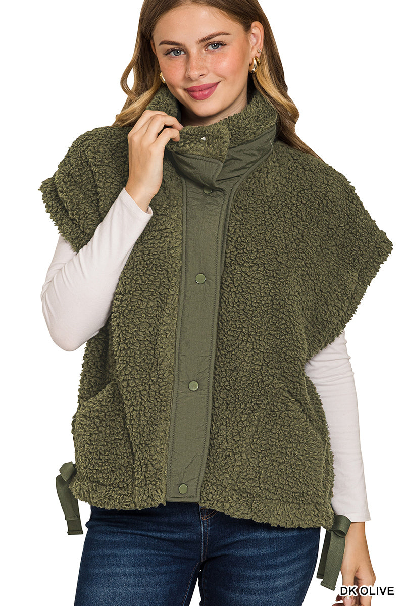 Oversized Sherpa Vest - OLIVE