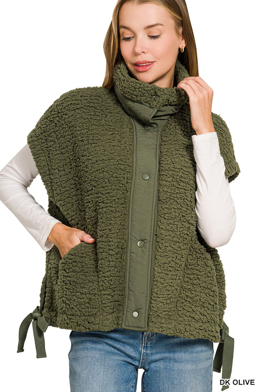 Oversized Sherpa Vest - OLIVE