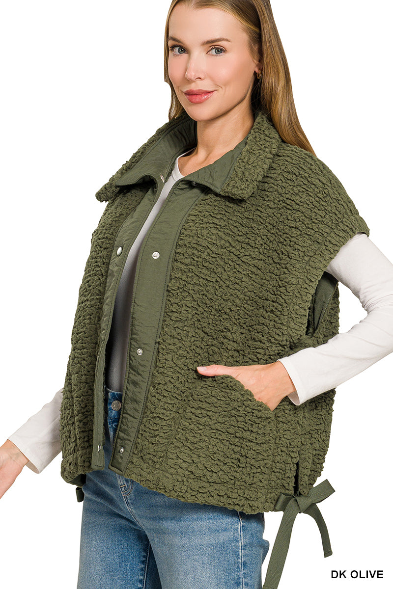 Oversized Sherpa Vest - OLIVE