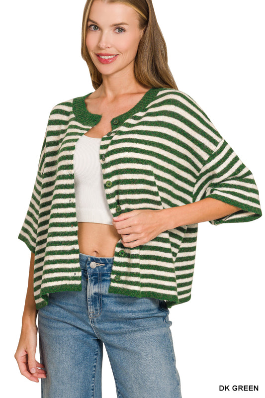 Striped Wool Cardigan - GREEN