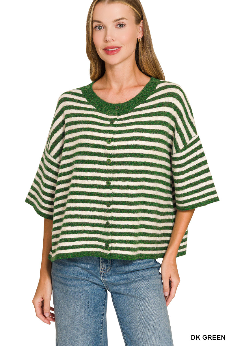 Striped Wool Cardigan - GREEN