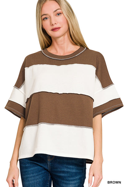 Exposed Seam Colorblock Top - Brown