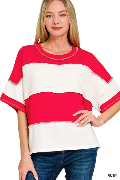 Exposed Seam Colorblock Top - Red