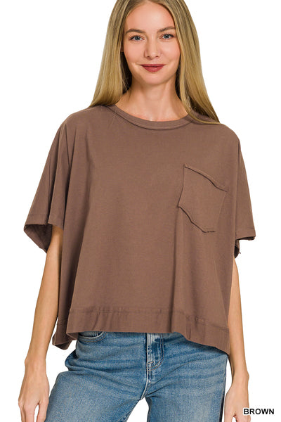 Raw Edge Boxy Top - Brown