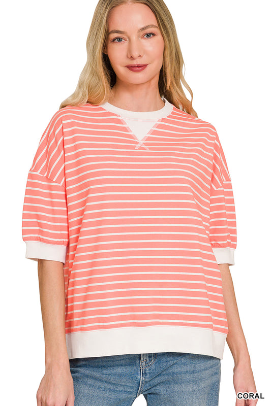 Coral Banded Pullover Top