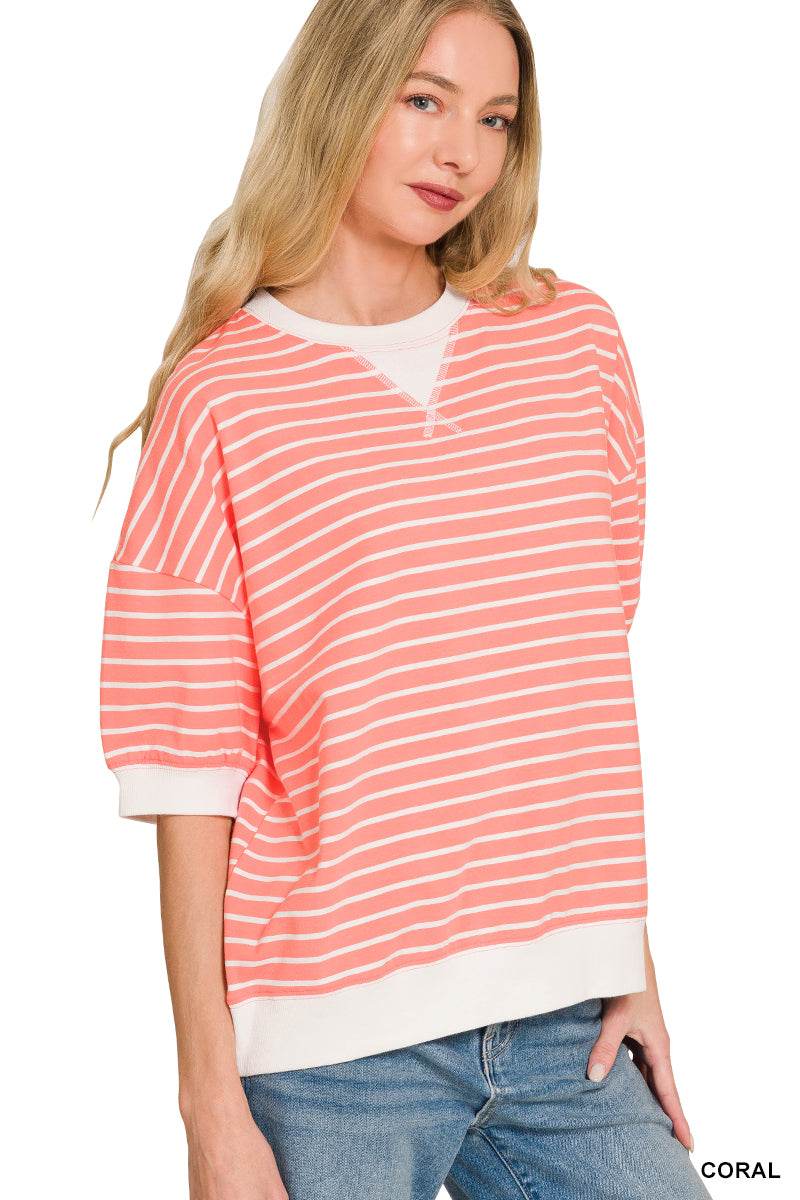 Coral Banded Pullover Top