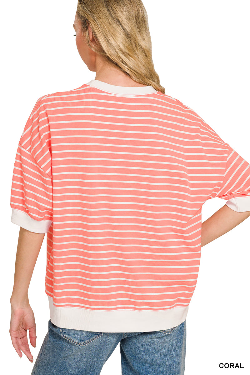 Coral Banded Pullover Top