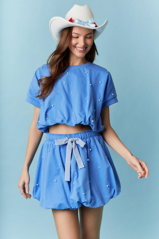 Blue Bubble Crop Top