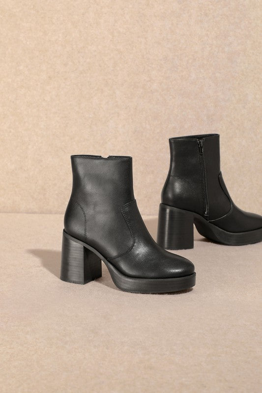 Bianca - Leather Platform Ankle Booties