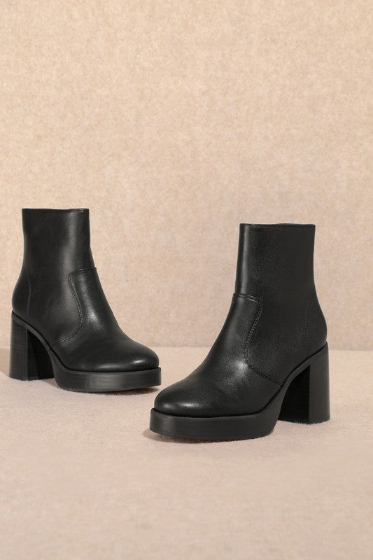 Bianca - Leather Platform Ankle Booties