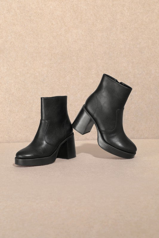 Bianca - Leather Platform Ankle Booties