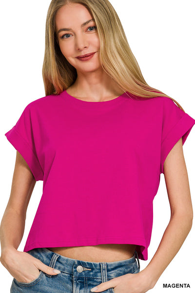 Magenta Rolled Sleeve Top