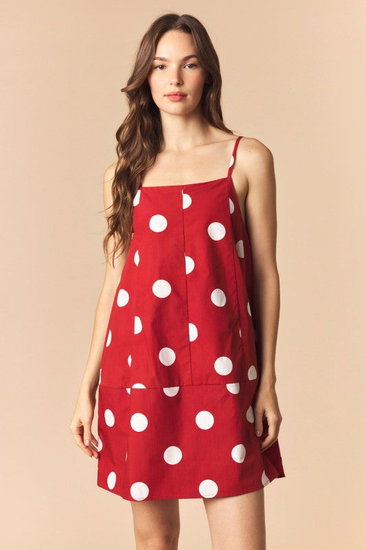 Crimson Polka Dot Barrel Mini Dress