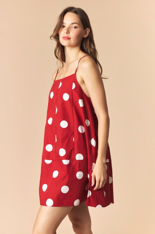Crimson Polka Dot Barrel Mini Dress