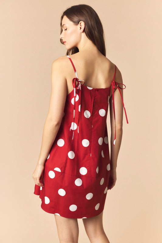 Crimson Polka Dot Barrel Mini Dress