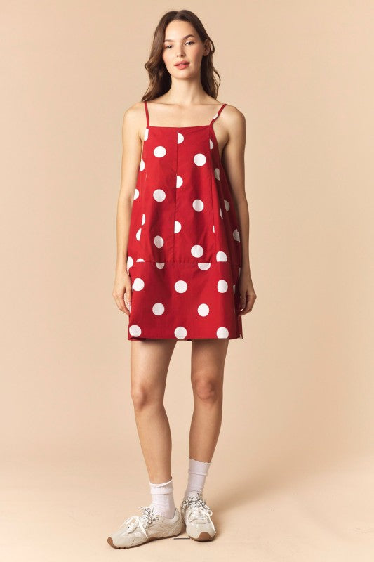 Crimson Polka Dot Barrel Mini Dress