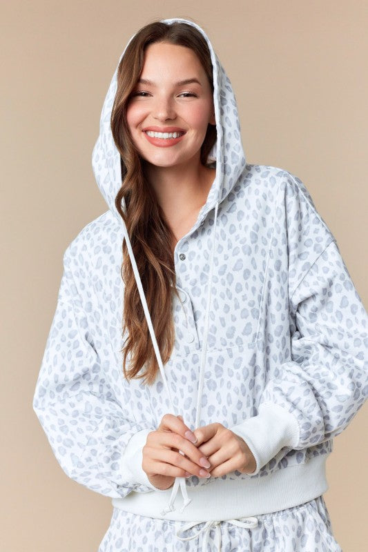 Leopard Fleece Hooded Sweatshirt