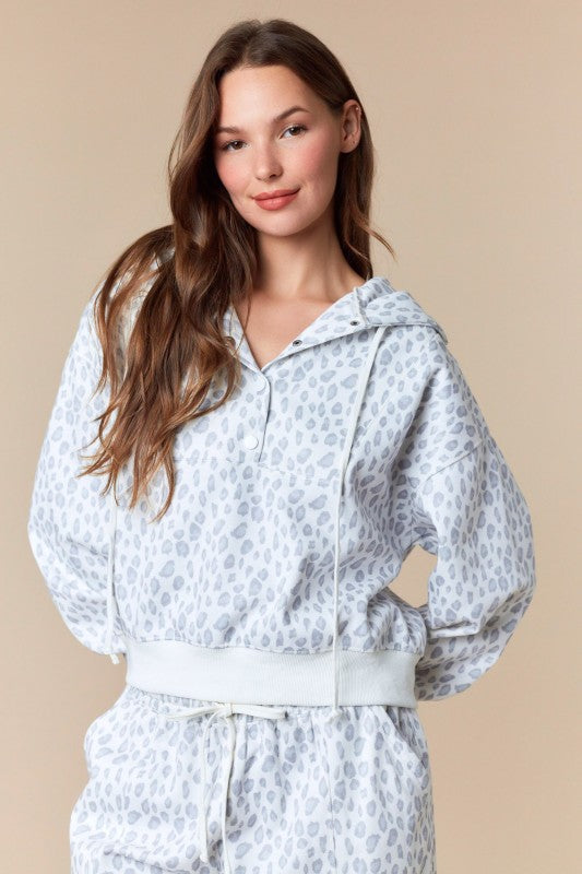 Leopard Fleece Hooded Sweatshirt