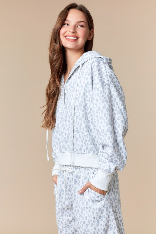 Leopard Fleece Hooded Sweatshirt