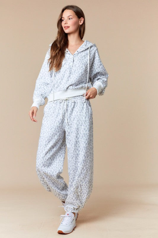 Leopard Fleece Hooded Sweatshirt