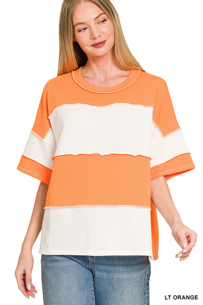 Exposed Seam Colorblock Top - Orange