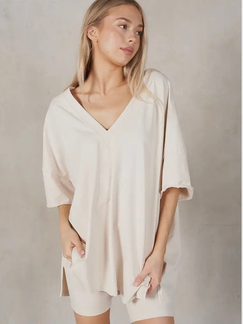Basic Cream V-Neck Top