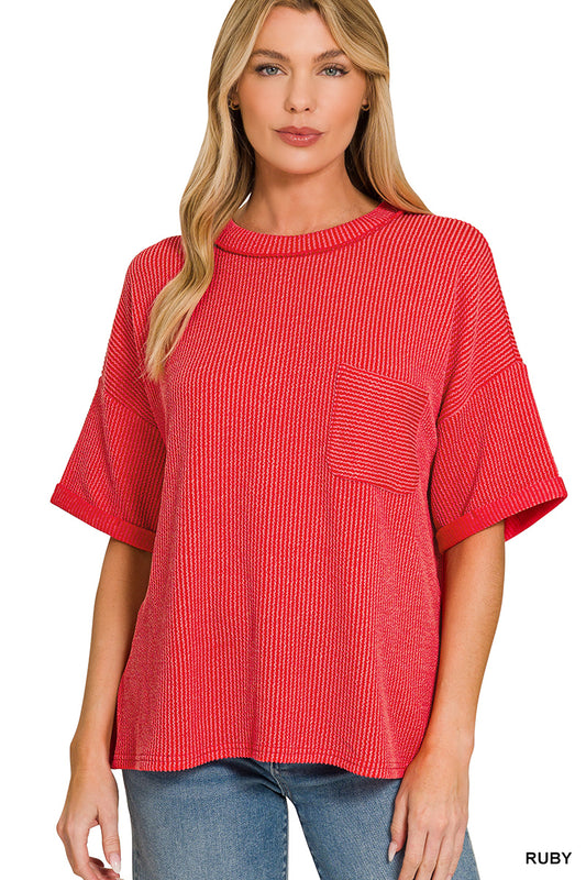 Ruby Ribbed Pocket Top