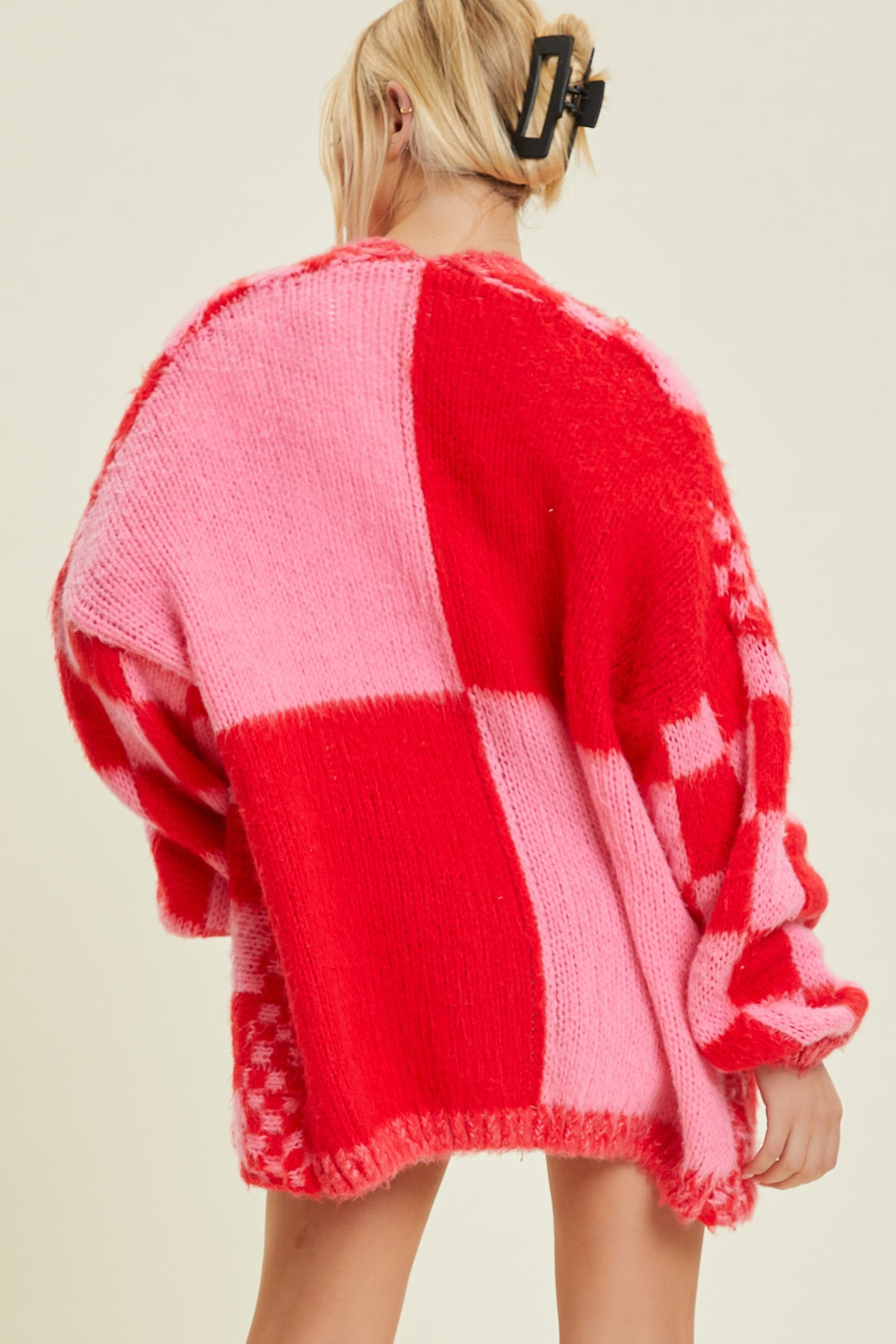 Red and Pink Checkered Cardigan