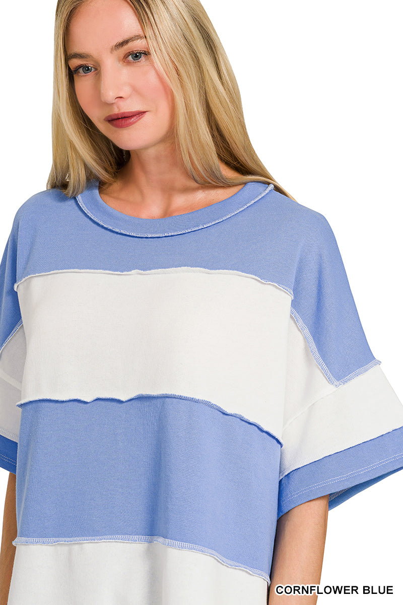 Exposed Seam Colorblock Top - Blue