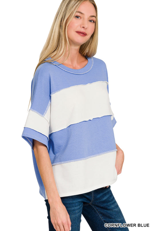 Exposed Seam Colorblock Top - Blue