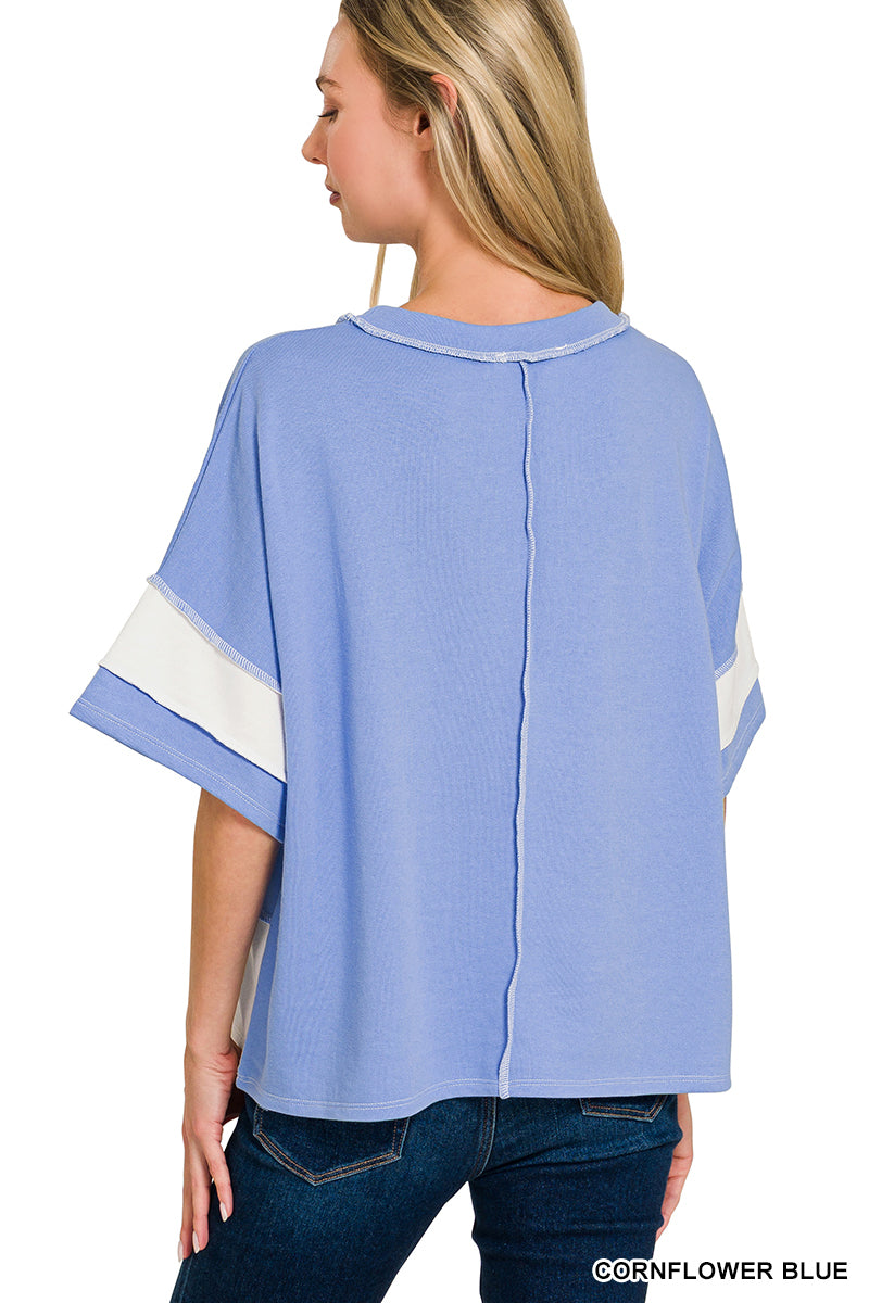 Exposed Seam Colorblock Top - Blue