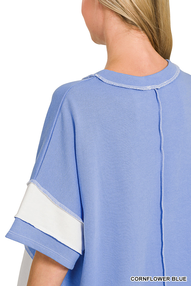 Exposed Seam Colorblock Top - Blue
