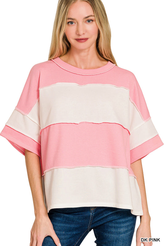 Exposed Seam Colorblock Top - Pink
