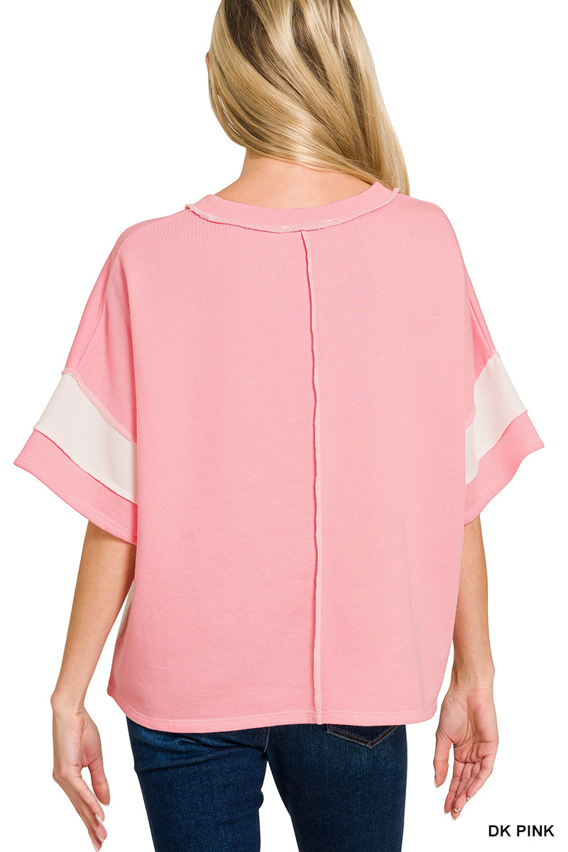 Exposed Seam Colorblock Top - Pink
