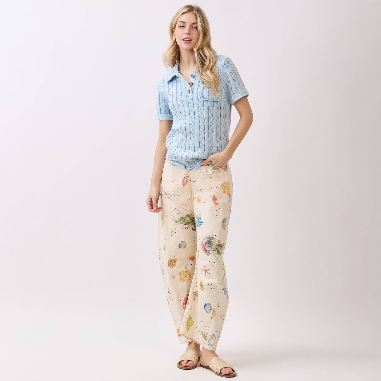 Seaside Print Barrel Pants
